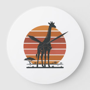 Vintage Giraffe Sunset Safari Vector Shirt Design_ Large Clock