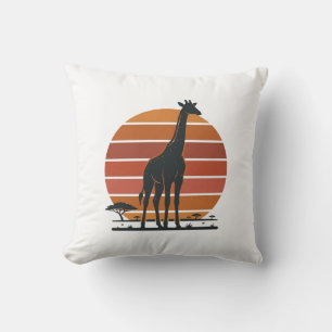 Vintage Giraffe Sunset Safari Vector Shirt Design_ Throw Pillow
