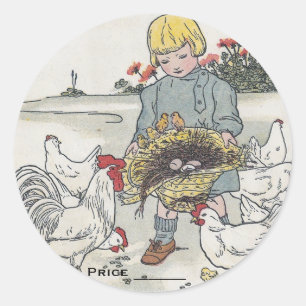 Vintage Girl And Chickens Pricing Stickers