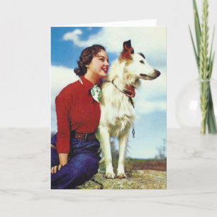 Vintage Girl and Dog, Birthday Card