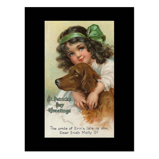 Vintage Girl and Dog St. Patrick's Day Postcard
