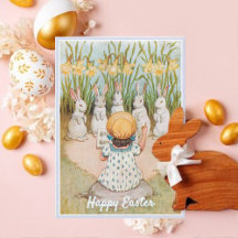 Vintage Girl and Easter Bunnies Singing