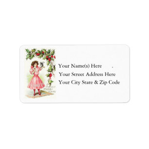 Vintage Girl and Holly Address Label