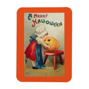 Vintage Girl And Pumpkin Magnet