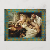 Vintage Girl and Two Dogs Grunge Framed