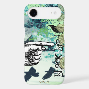 Vintage Girl Aqua Black Bird Pattern