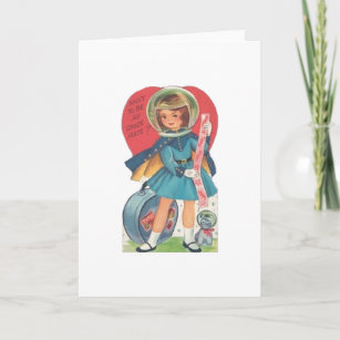 Vintage Girl Astronaut Valentine's Day Card