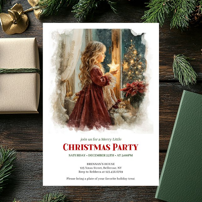 Vintage girl awaiting Santa editable Christmas  Invitation (Vintage girl awaiting Santa editable Christmas invitation

)