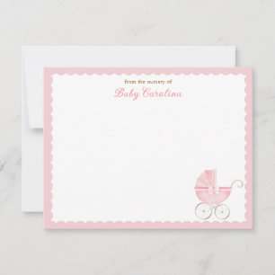 Vintage Girl Baby Carriage Pink Scallop Note Card