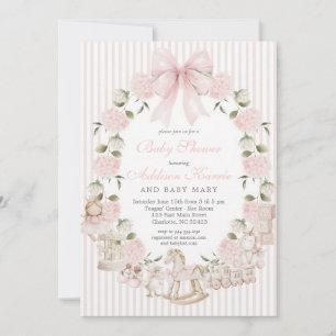 Vintage Girl Baby Shower with Toys & Florals Invitation