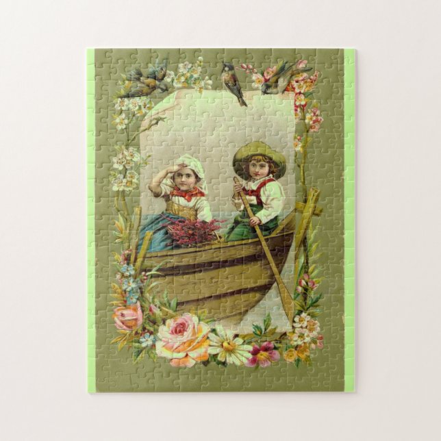 Vintage Girl & Boy in Boat Puzzle (Vertical)