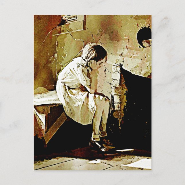 Vintage Girl by Fireplace Postcard (Front)