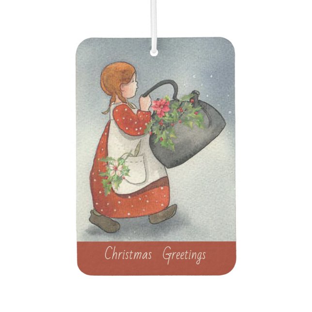 Vintage Girl Christmas Greetings Air Freshener (Front)