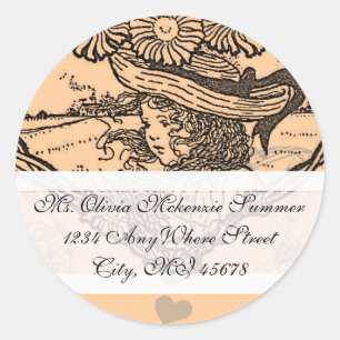 Vintage Girl Coral Flower Return Address Label