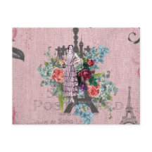 Vintage Girl Corloful Red Roses Paris Eiffel Tower