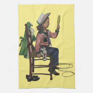 Vintage Girl Cowgirl Looking Mirror She's so Vain Kitchen Towel
