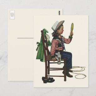 Vintage Girl Cowgirl Looking Mirror She's so Vain Postcard