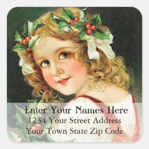 Vintage Girl Dressed For Christmas Address Label