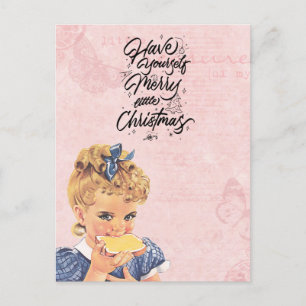 Vintage Girl Eating Bread Christmas Holiday     Postcard