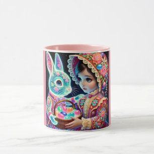 VINTAGE GIRL Eggs Bunny ~ Mug