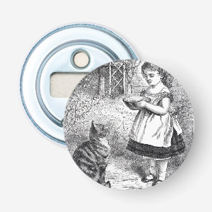 Vintage Girl Feeding Cat a Saucer of Milk Bottle Opener