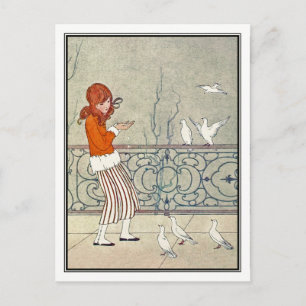 Vintage Girl Feeding Doves by H. Willebeek Le Mair Postcard