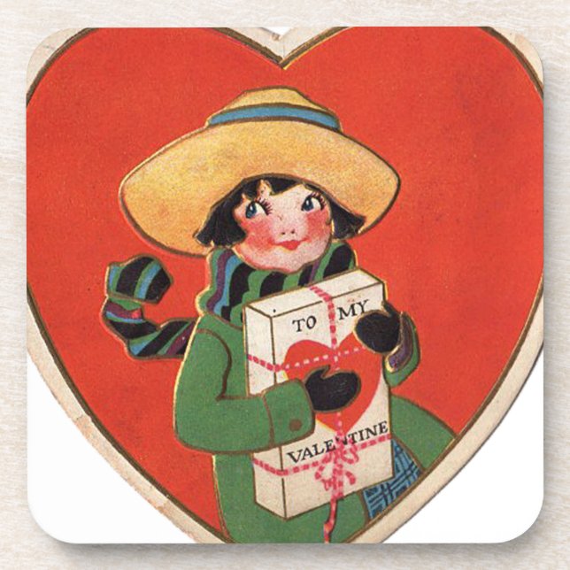 Vintage Girl Gift Valentine Heart Coaster (Front)