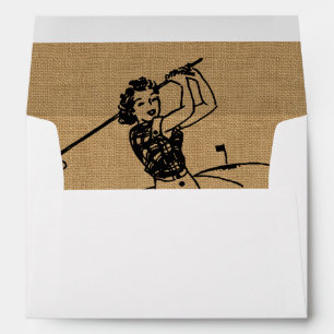 Vintage Girl Golfer on Faux Burlap Decorative Envelopes