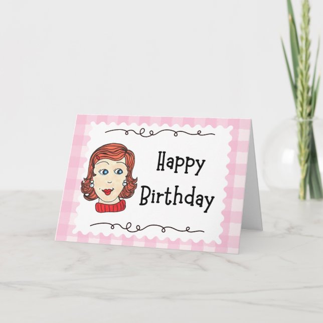 Vintage girl Happy Birthday Folded Greeting card (Front)