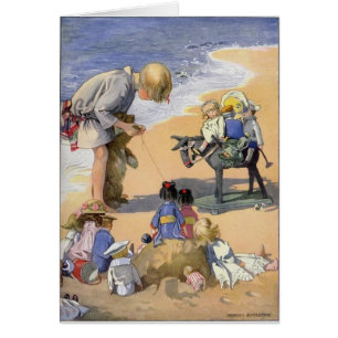 Vintage - Girl & Her Dolls at the Beach,