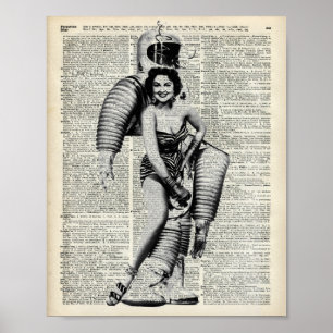 Vintage Girl in astronaut costume Poster