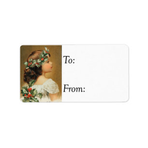 Vintage Girl In Christmas Ivy Gift Tag