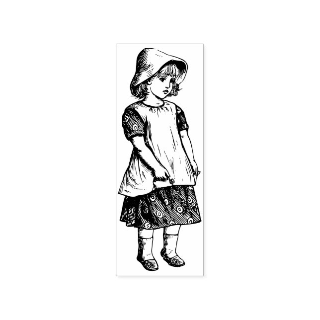 Vintage girl in cute outfit rubber stamp (Imprint)