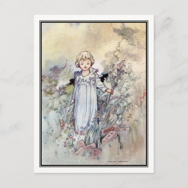 Vintage Girl in Garden by Charles Robinson Postcard (Front)