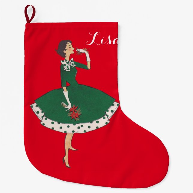 Vintage Girl Large Christmas Stocking (Front)