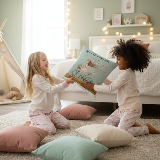 Vintage Girl on Bicycle Floral Pattern Throw Pillow