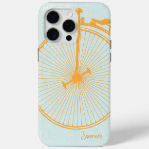Vintage Girl Orange Lime Aqua Bike Linen iPhone 15 Pro Max Case