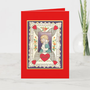 Vintage Girl Pretty Valentine's Day Holiday Card