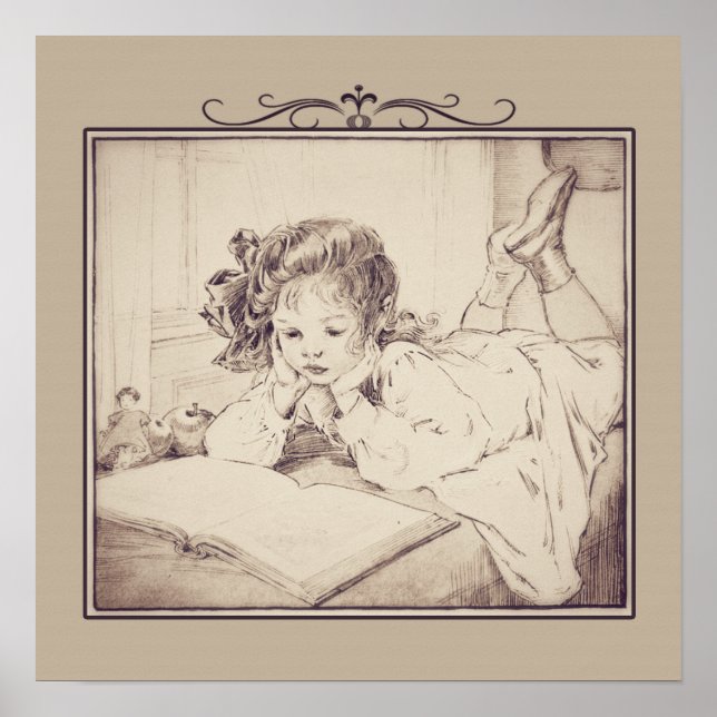 Vintage Girl Reading Poster (Front)