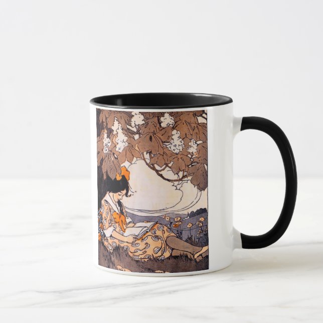 Vintage Girl Reading Under a Tree Mug (Right)