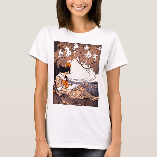 Vintage Girl Reading Under a Tree T-Shirt (Front)