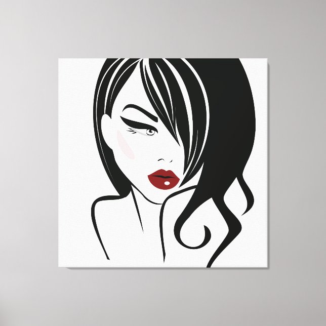 Vintage girl red lips canvas print (Front)