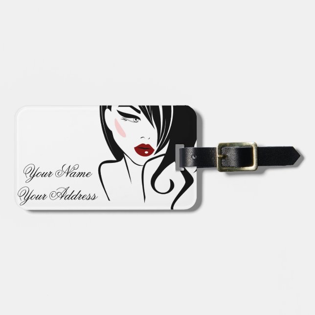 Vintage girl red lips luggage tag (Front Horizontal)