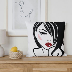 Vintage girl red lips throw pillow