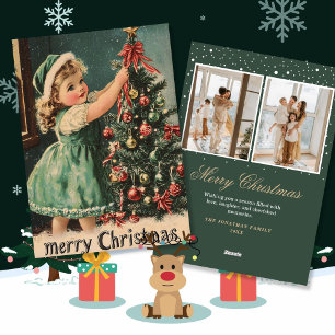 Vintage Girl Retro Snow Christmas Holiday Cards