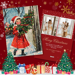 Vintage Girl Retro Snow Christmas Holiday Cards