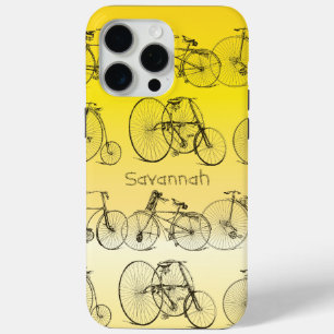 Vintage Girl Retro Yellow Ombre Bike iPhone 15 Pro Max Case