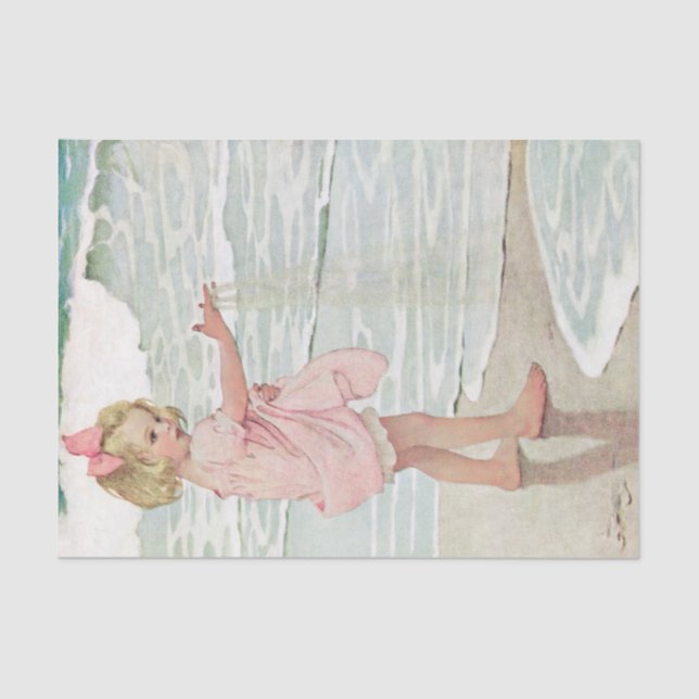 Vintage Girl Sandy Beach Nautical Ocean Tissue Paper (Front)