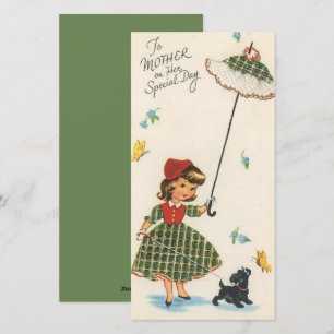 Vintage Girl Walking Dog Mother’s Day Holiday Card