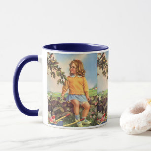 Vintage Girl Watching Birds in a Tree, Spring Mug